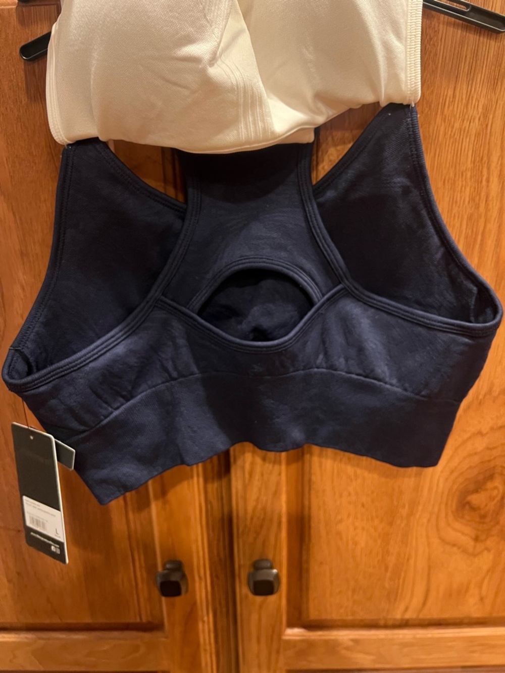90 Degree By Reflex Navy and Cream Dual-Layer Racerback Sports Bra - Picture 5 of 8
